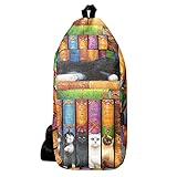 Umhängetasche, Gürteltasche Umhängetasche Geldbörse Satchel Umhängetaschen Rucksack Sling Bag Reisen Wandern Bunte Design der Katze Muster Bücherregal für Männer und F