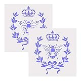 DUBENS 2 Stück Französische Bee Schablone mit Krone & Lorbeeren, DIY Bauernhaus Home Decor | Farbe rustikale Kranz Holz Zeichen | Mylar Vorlag
