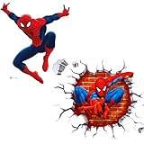 Kibi 3D-effekt Aufkleber Spiderman im Wanddurchbruch Loch Marvel's Spider-Man Ultimate Wandtattoo Kinderzimmer Spiderman Wandsticker Spiderman Wandaufkleber Sp