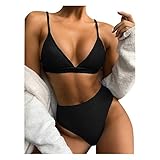 TSPRING Swimwear Bikini Damen Sexy Damen Zweiteilige High Waist Bikini Set Strandwear Swimsuits S Schw