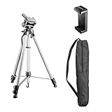 Walimex pro WT-3570 Basic Stativ 168cm Silber– 4kg Traglast, großes und stabiles Foto Video Stativ mit 3-Wege Panorama Kopf, ideal für Kamera und Handy Aufnahmen, inkl. Tasche und Smartphone H