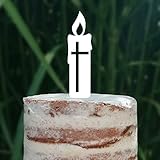 Blacked LaserTEC Cake Topper (Taufkerze) Taufe Kerze Torte Kuchen Deko (Weiß)