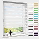 Doppelrollo klemmfix ohne Bohren, Duo Rollos für Fenster & Tür mit Bohren, Version 2022 weiß 45x150cm (BxH), Sonnenschutz Klemmrollo Fensterrollo Zebrarollo Seitenzug