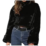 Damen Casual Solid Rollkragen Lose Langarm Plüsch Warmer Pullover Pullover Winterpulli Pulli Shirt Nordisches Pullover für Herbst W