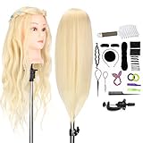 26' Frisierkopf übungskopf Blonde Neverland 70% Tierhaare Echthaar Trainingsköpfe für Friseure Frisierkopf Mit Langen Haaren Puppenkopf Modell Kopf mannequin Kopf Mit halter + DIY Haare Frisuren S