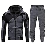 BIBOKAOKE Sportbekleidung Jogginganzug Herren Farbblock Sweatjacke Sporthose Activewear-Sets Reißverschluss Sportjacke Hose Trainingsanzug Fitness Sportanzug Kapuzenjacke und Hosen Zw
