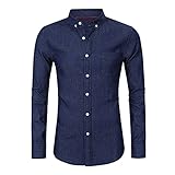 PEOD Herren Langarm Reverskragen Slim Fit Jeanshemd Denim Shirts Hemd mit Tasche Männer Herbst Frühling Lässig Longsleeve Button Down Kent-Kragen Einfarbig Baumwolle Langarmshirts Sw