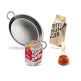 Reishunger Paella Pfannen Set (8 Personen) mit Pfanne (Paellera), originalem Paella Reis, Paella Reis Gewürz und Gemüsebrühe - Auch für 4 und 16 Personen verfügbar - Ideal als Geschenk