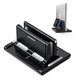 nediea Verstellbarer Vertikaler Laptop Ständer, Notebook Halterung Mit Handy Ständer, Desktop Dock 3 in 1 Platzsparend Für Alle MacBook Pro Air, Mac, HP, Dell, Microsoft Surface, Lenovo (Schwarz)