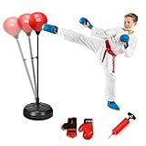 RELAX4LIFE Punchingball, aufblasbarer Boxball mit Boxhandschuhen & Luftpumpe, höhenverstellbarer Standboxball: 120-154 cm, Boxsack Set für Kinder & Jugendliche & Erwachsene, Box Set freistehend,