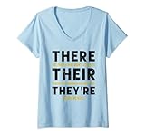 Damen Lustige Lehrergrafik für Englische Lehrer 'There Their Thare' T-Shirt mit V