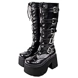 XXDDNN Plateau Damenschuhe Herbst Und Winter Lolita Punk Stiefel Bestickte Cross Plateau S