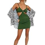 N /D Damen Sexy Strickkleid mit Cut-Out-Design, figurbetont, Neckholder, rückenfrei, Maxikleid, Club, Party, Strand, Trägerkleid, langes Kleid, Y2k Streetwear, grün, L