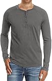 Halfword Henley Herren Langarm-T-Shirt, Rundhalsausschnitt, legere Hemden, Knopfleiste Gr. XXL, Dgrey