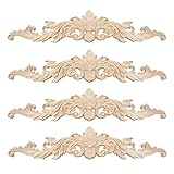Liwein 4 Stücke Holzornamente Lange Holzschnitzerei Applikation Holz Schnitzerei Deko Geschnitztes Holz für Möbel Holzschnitzerei Applique Ornament Holz Möbel Wanddek