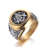 AG Freimaurer Freimaurer Muster Gold Farbe Grenze Diamant Ring, Herren Edelstahl Maurer Symbol Kirche Glaubensring Geburtstagsgeschenk Schmuck, Hip Hop Rock Party Prom Persönlichkeit Punk Ring,14
