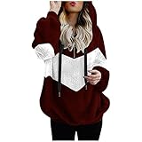 Plüsch Hoodie Damen Fleece Kapuzenpullover Super Weich Teddy Pullover Kuschelig Fleecepullover Winter Flauschige Warm Sweatshirt mit Kapuze Kuschelig Plüschpullover Leichte Bequem Plüschp