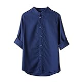 Zarupeng Herren Shirt Hemd Klassischen Chinesischen Stil Kung Fu Shirt Tops Tang Anzug Einfarbig 3/4 Ärmel Leinen Bluse Buddha Leinenhemd (XL, Marine)