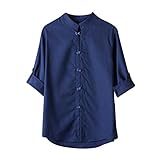 Zarupeng Herren Shirt Hemd Klassischen Chinesischen Stil Kung Fu Shirt Tops Tang Anzug Einfarbig 3/4 Ärmel Leinen Bluse Buddha Leinenhemd (3XL, Marine)