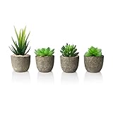 AmzKoi Sukkulenten Künstlich, 4 Stück Künstliche Pflanzen im Topf Umweltschonend Geruchlos Zimmerdeko, Klein Wohnzimmer Badezimmer Dek