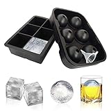 (2PACK) Wiederverwendbare Eiswürfelschalenformen, runde Silikon-Eisballmaschine und große quadratische Formenhersteller Verwendung für Kinder mit Candy Pudding Mould oder Cocktails Whiskypartik