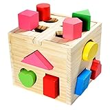 all Kids United® Steckwürfel aus Holz-Würfel Lernspielzeug-Puzzle Steckbox Spielbox für Baby & Kleinkind; Holz-Spielzeug trainiert Motorik; Förderung von Formerkennung und Konzentration (Steckbox)