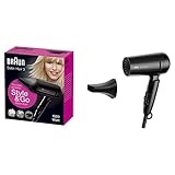 Braun Satin Hair 3 Style&Go Haartrockner, Föhn mit IonTec und Stylingdüse, klappbar, HD350, schw