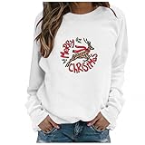 GFGHH Weihnachten Sweatshirt, Pullover Damen mit Schneeflocke Muster, Weihnachtspulli Rentier Drucken Christmas Vintage Langarmshirt Frauen Oberteile Rundhals Xmas Shirt Pulli Sport Top