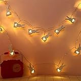 Dantazz Osterhasen Lichterkette Warmweiß 3M 20 LED Ostern Holzhase String Lichts Batteriebetrieben Mini Holz Kaninchen Schnurlicht Beleuchtet Holz-Hasen Osterdeko Party Zimmer Deko (Weiß, 3M)