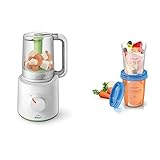 Philips Avent 2-in-1 Babynahrungszubereiter SCF870/20 mit 5er Pack Aufbewahrungsbecherfür Babynahrung