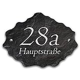 Hausnummer mit Wunschtext aus echtem Schiefer Naturschiefer Hausnummernschild Groß 40x30cm XXL inkl. Montagematerial HNR002 in (Schwarz/Grau)