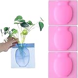 3pcsRemovable Silicone Flower Vase,Sticky Silicone Vase for Window,Magic Silicone Vase,Rubber Silicone Floret Pots Bottle,Wall-Mounted Reusable Removable Flower Pots Pink