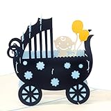 LIMAH® Pop Up Glückwunschkarte für Jungen zur Geburt, Baby-Karte Geburtstagskarte für Neugeborene. Mit einem 3D Kinderwagen und Baby. Its a Boy (blau)