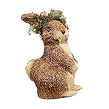 Stroh Kaninchen Dekoration - Osterhase Statue Simulationsfigur mit Kranz - süße handgewebte Kaninchen Ornament für Home Office Desktop Dekoration - N/a/