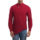 Shirt Herren Herbst Winter Unregelmäßiger Saum Design Herren Langarm Shirt Urban Persönlichkeit Mode Trend Stehkragen Schräge Knopfleiste Design Männer F