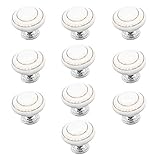E EBETA 10 Pcs Möbelknopf Schrankknöpfe Schrankgriffe, Möbelknöpfe Set Möbelgriff Keramik Türknopf（Doppelter Goldkreis Kreis - Weiß）