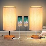 2er-Set Tischlampe mit Touch-Steuerung, 3 Farbtemperaturen und Stufenlose Helligkeit, USB-Ladeanschlüsse, Nachttischlampen 5W E27 Glühbirnen*2 für Wohnzimmer Studentenwohnheim Büro GLUROO