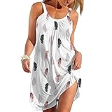 Dasongff Sommerkleid Damen Kurzarm Sommer Sexy O-Ausschnitt Druck A-Linie Lose Casual Strandkleider Freizeitkleider Boho Retro Schlinge Armellos Boho KnielangKleider T-S