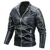 WOYAOFEI Herren Jacke PU Lederjacke Zip Winddicht Bikerjacke Leichte Herbst Winter Freizeitjacke Slim Fit Basic Leder Jacke Stehkragen mit Reißverschluss aus Kaschmir Bomberjacke (Dunkelblau, XL)