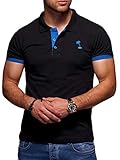 behype. Herren Kurzarm Basic Kontrast Polo-Shirt 20-0337 Schwarz-Blau M