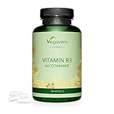 VITAMIN B3 Vegavero ® | 500 mg pro Kapsel hochdosiert | Energie und Nerven* | Flushfree | 180 Kapseln | Ohne Zusatzstoffe | Veg