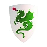 VAH - Stabiles, gebogenes Ritter Schild mit Drachen Motiv aus Pappelholz - großes Modell: 36/50cm - Farbe: weiß [Unbedenkliche Farben | 2 genietete Halteriemen aus Kunstleder | Made in Germany]