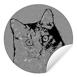 Fototapete Rund und selbstklebend - Fototapete - Rund - Katzenporträt - schwarz und weiß - Ø 140 cm - Selbstklebend - Tapete - runde Wandtapete/Wandbild/Wandbelag