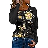 Eaylis Damen Lässige T-Shirt Bluse mit Rundhalsausschnitt und bedrucktem Raglan-Oberteil,Lose Pullover Hoodies für Frauen mit Motiv Hemd Bedruckte Tops Plus Size Shirts B