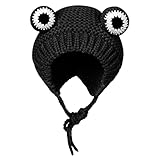 Haoohu Gestrickte Frosch-Kopfbandmütze mit niedlichem Cartoon-Häkel-Hut für Cosplay, Foto-Requisiten, schwarz, Einheitsgröß