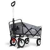 Sekey Faltbarer Bollerwagen mit Bremsen Faltwagen Handwagen Außenschubkarre Strandwagen Folding Wagon Outdoor Gartenanhänger Transportwagen für Alle Gelände Geeignet, Grau…