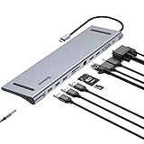 Baseus 11 in 1 Triple Display USB C Hub Adapter, Typ C Dock mit Gigabit Ethernet, 3X USB 3.0, USB-C Stromversorgung, 2X 4K HDMI, VGA, Audio Mic Port, SD/TF Kartenleser für MacBook/Pro/Air/Laptop