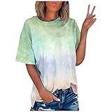 Yoofeiduoduo Sommer Oberteile Modisch T-Shirts Tie-Dye Damen Sommer Hit Farbe Damen Sommer Mit Aufdruck Batik Gebatikt Tshirts für Damen Kurzarm-T-Shirt Blusenoberteile Große Größe Tee Tops B