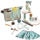 Xinjiashou 18 Stücke Holz Friseur Spielzeug Set für Kleinkinder, Stylist Friseur Friseursalon Rollenspielset mit Salontasche, sicheres, glattes Friseurspielzeug Set für Mädchen und Jung