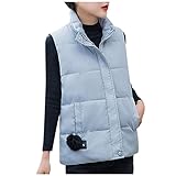Uobtxw Daunenweste Damen Kurze Weste Steppweste mit Reißverschluss Ärmellose Wattierte Daunenweste Winter Warm Jacke Casual Daunenmantel Slim Gilet (C Gray, XL)
